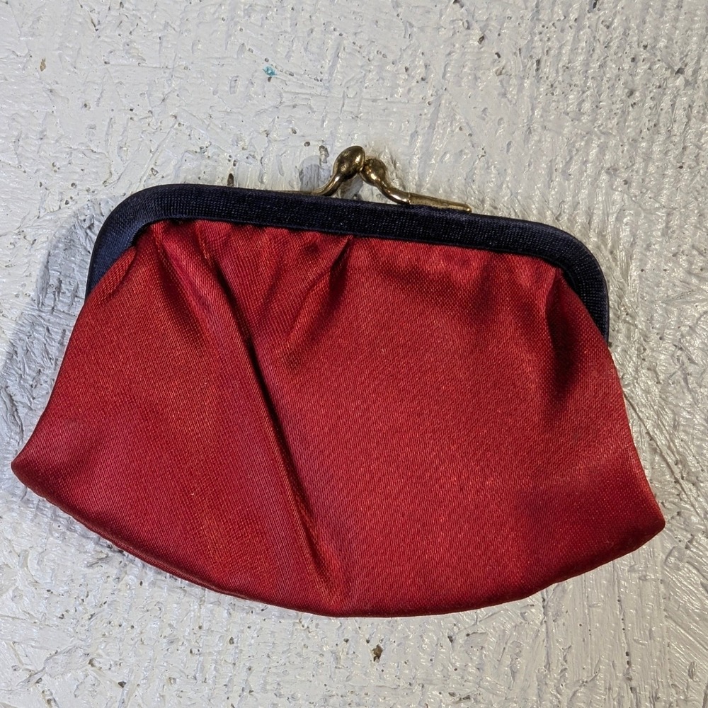 Vintage Rosenfeld Satin Evening Bag OS Navy Blue Gold Chain Clutch - Picture 10 of 12